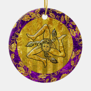 Heirloom Sicilian Trinacria Gold Purple Ceramic Ornament