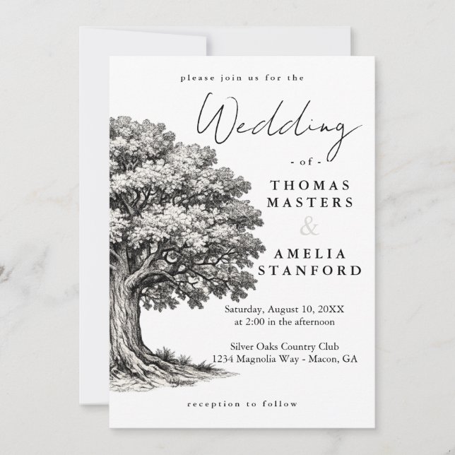 Heirloom Southern Oak Wedding Invitation (Front)