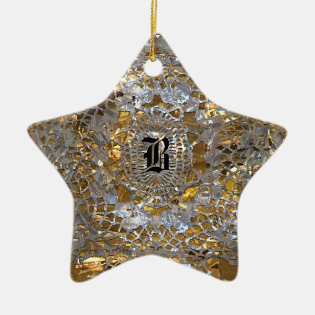 Heirloom Star Elegant Monogram Ceramic Tree Decoration (Front)