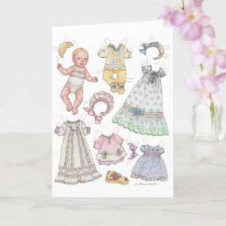 Heirloom Style Baby Paper Doll Blank Note Card