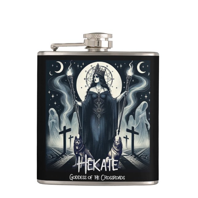 Hekate Goddess of the Crossroads Ghostly Spirits Hip Flask (Front)