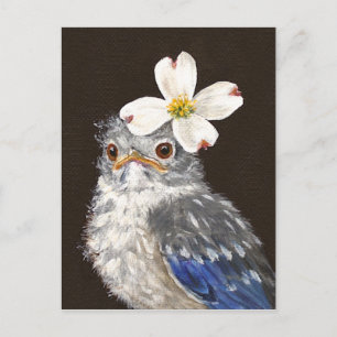 Helen baby bluebird with dogwood postcard