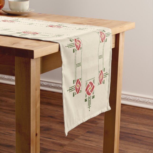 Helen Foster Rose Frieze Stencil Short Table Runner (In Situ)