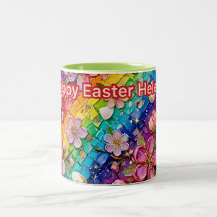 ~ HELEN ~ HAPPY EASTER ~ Flowers Eggs ~ Two-Tone Coffee Mug
