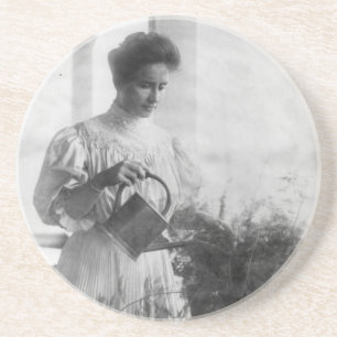 Helen Keller Watering Plants Portrait Coaster