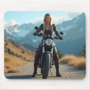 Helena Chevalier on Motorcycle / Mountains Mouse Pad