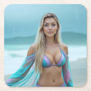Helena Chevalier: Serenity on the Shore Square Paper Coaster