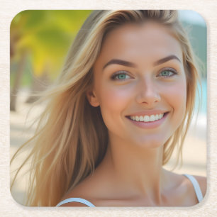 Helena Chevalier: Serenity on the Shore Square Paper Coaster