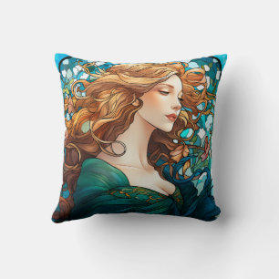 Helena - Dark Blonde Woman in Art Nouveau Style Cushion