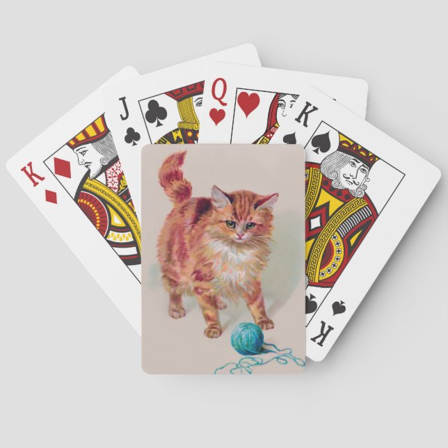 Helena Maguire Orange Cat with Blue Yarn Playing Cards (Back)