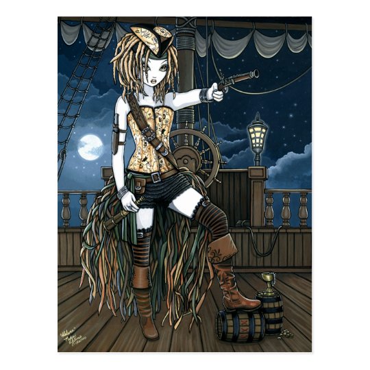 "Helena" Sky Pirate Ship Moon Fae Postcard