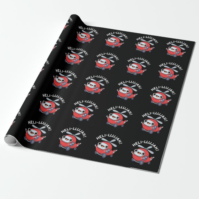 Heli-llujah Funny Helicopter Pun Dark BG Wrapping Paper (Unrolled)