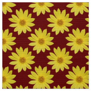 Helianthus 'Lemon Queen' Pattern - Dark Red Fabric