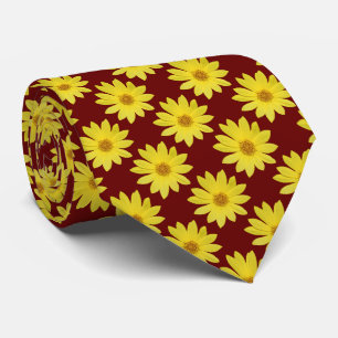 Helianthus 'Lemon Queen' Pattern - Dark Red Tie
