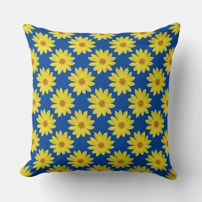 Helianthus 'Lemon Queen' Pattern - Deep Blue Cushion (Front)