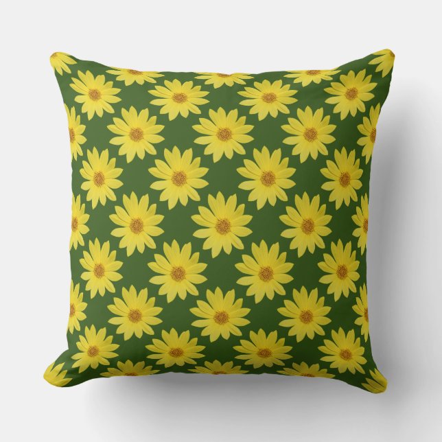 Helianthus 'Lemon Queen' Pattern - Forest Green Cushion (Front)