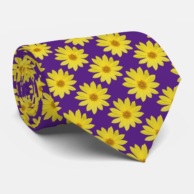 Helianthus 'Lemon Queen' Pattern - Royal Purple Tie (Rolled)