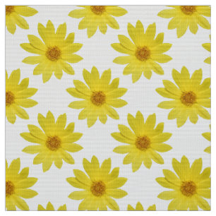 Helianthus 'Lemon Queen' Pattern - White Fabric