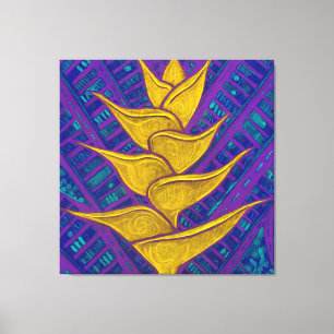 Heliconia Flower, Abstract Floral Painting Yellow Canvas Print