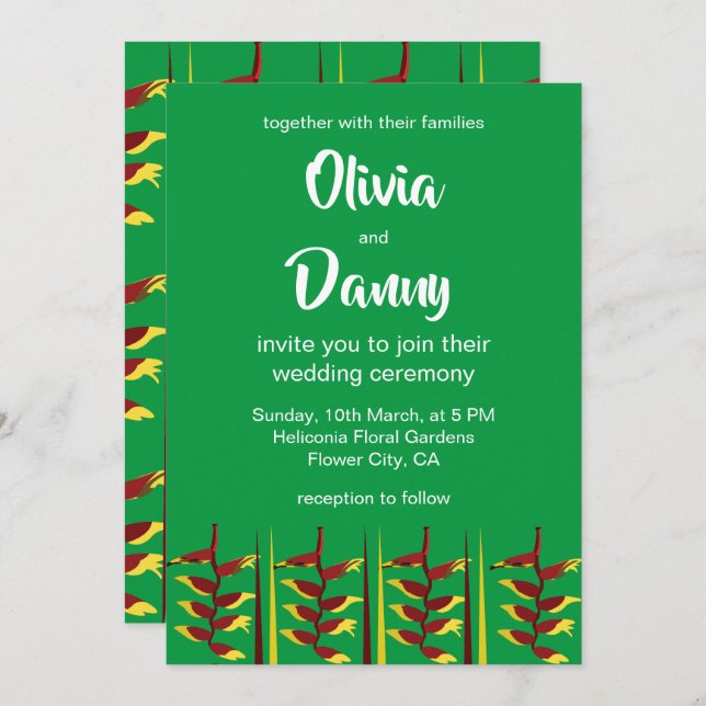 Heliconia Flower Floral Wedding  Invitation (Front/Back)