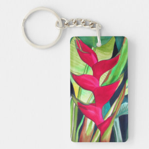 Heliconia Lobster Claw tropical watercolour flower Key Ring