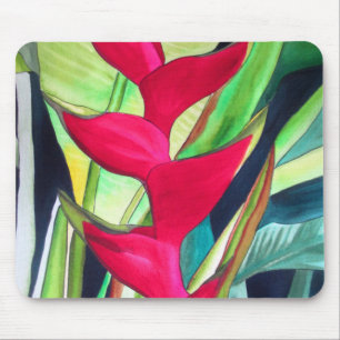 Heliconia Lobster Claw tropical watercolour flower Mouse Pad