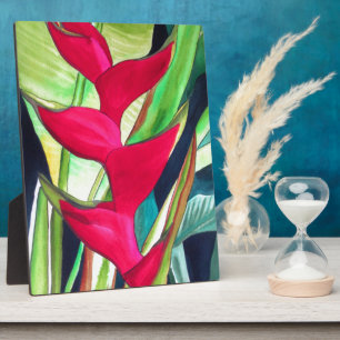 Heliconia Lobster Claw tropical watercolour flower Plaque