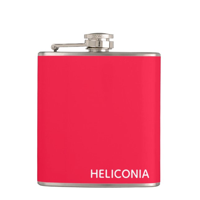 Heliconia red colour name hip flask (Front)