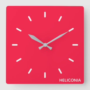 Heliconia red colour name square wall clock