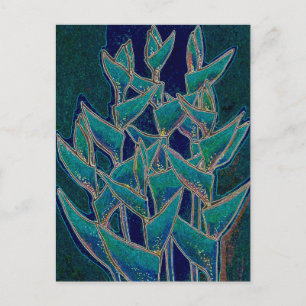 Heliconia Rostrata Tropical Flower Floral Art Teal Postcard