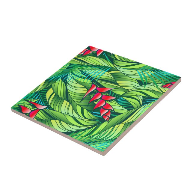 Heliconia tropical floral ceramic tile (Side)
