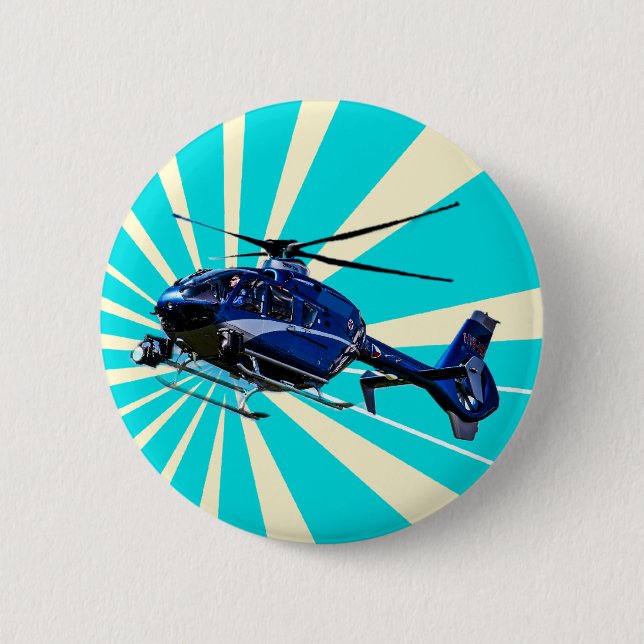 Helicopter 6 Cm Round Badge (Front)