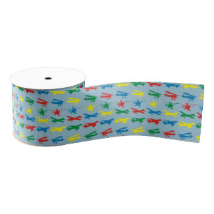 Helicopter Aeroplanes Aviation Pattern Grosgrain Ribbon