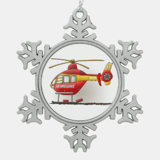 Helicopter Ambulance Snowflake Pewter Christmas Ornament