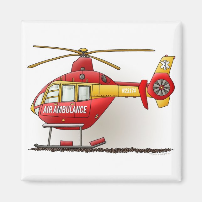 Helicopter Ambulance Square Magnet (Front)