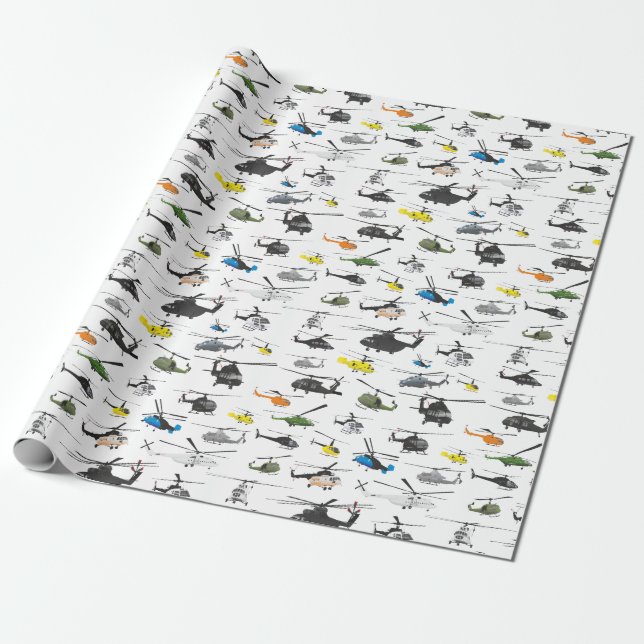 Helicopter Aviation Pattern Wrapping Paper (Unrolled)