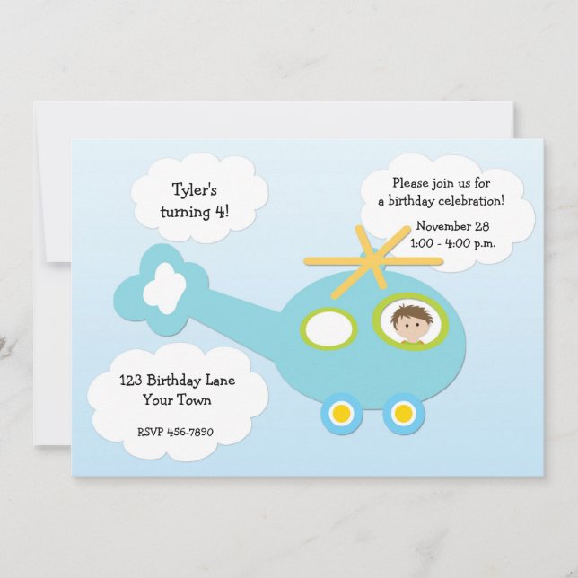 Helicopter Birthday Invitation (Front)
