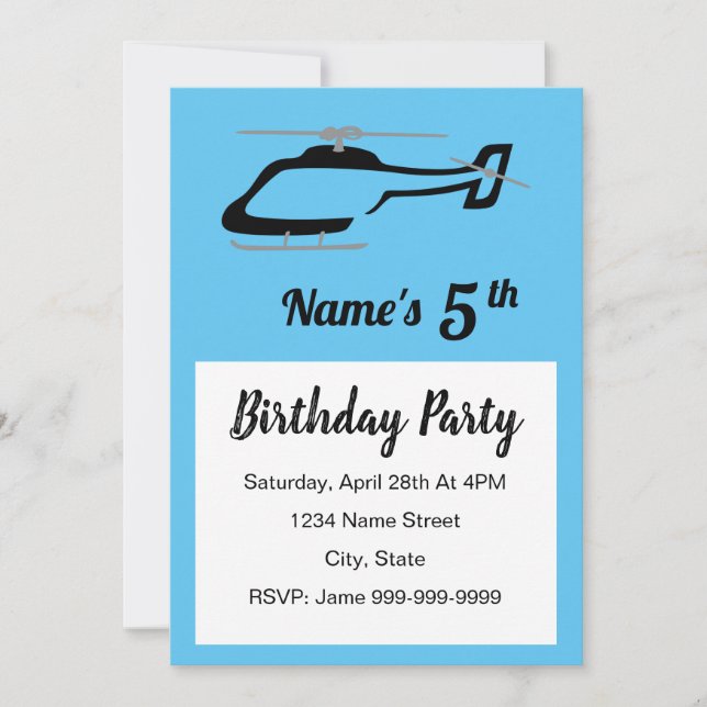 Helicopter Birthday Invitation (Front)