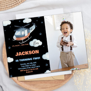 Helicopter Birthday Invitations Black BK w photo