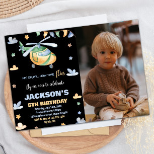 Helicopter Birthday Invitations Black with Photo