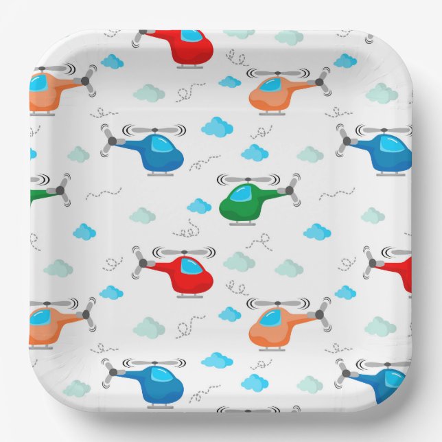 Helicopter Birthday Party Baby Shower Paper Plate (Front)