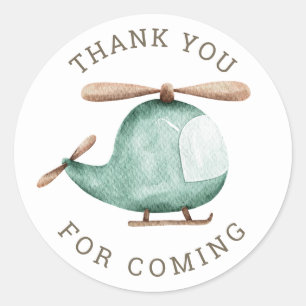 Helicopter Birthday Thank You   Kids Party Favour Classic Round Sticker