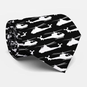 Helicopter Black and White Aviation Patterned Tie