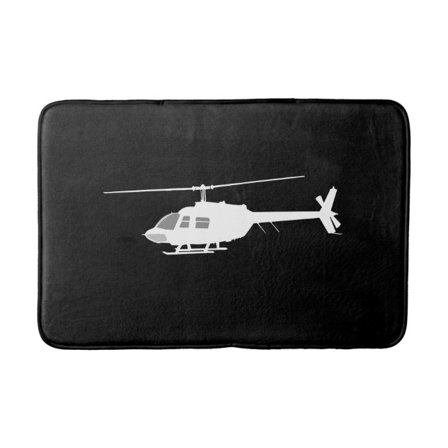 Helicopter Chopper Silhouette Flying Black Bath Mat (Front)