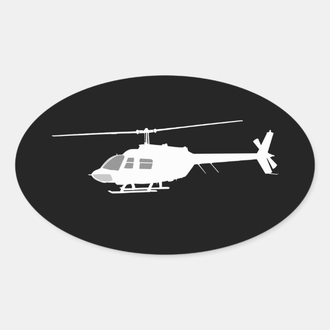 Helicopter Chopper Silhouette Flying Black Decor Oval Sticker (Front)