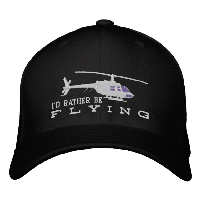 Helicopter Chopper Silhouette Rather Be Flying Embroidered Hat (Front)