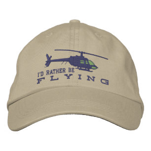 Helicopter Chopper Silhouette Rather Be Flying Embroidered Hat