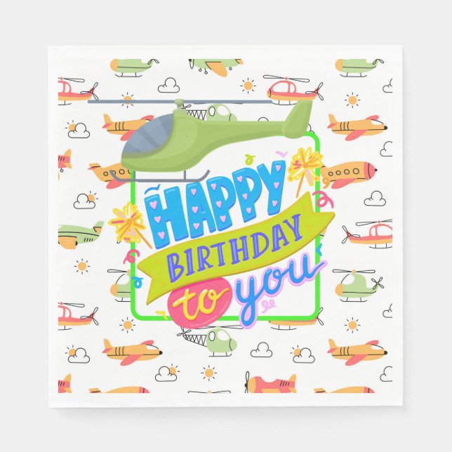 Helicopter Happy Birthday Napkin (Front)