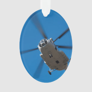 Helicopter Hovering in Blue Sky Ornament