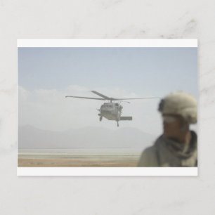 Helicopter picking up troops postcard